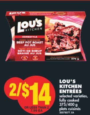 No Frills Lou's kitchen entrées, 375/400 g offer