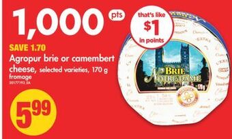 No Frills Agropur brie or camembert cheese, 170 g offer