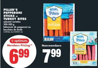 No Frills Piller's pepperoni sticks or turkey bites, 300-500 g offer