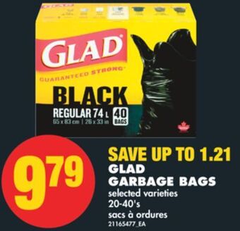 No Frills Glad garbage bags, 20-40's offer