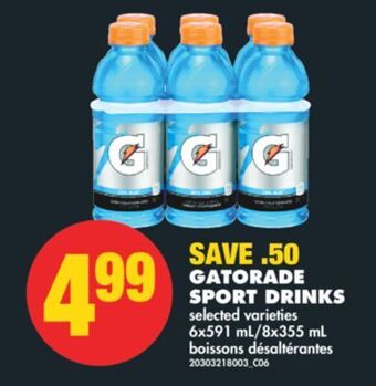 No Frills Gatorade sport drinks, 6x591 ml/8x355 ml offer
