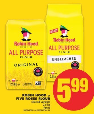 No Frills Robin hood or five roses flour, 2.5 kg offer