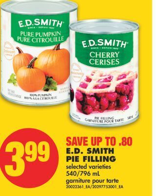 No Frills E.d. smith pie filling, 540/796 ml offer