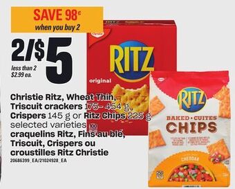 Independent Grocer Christie ritz, wheat thin, triscuit crackers, 175-454 g, crispers, 145 g or ritz chips, 225 g offer