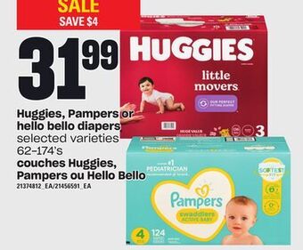 Independent Grocer Huggies, pampers or hello bello diapers, 62-174's offer