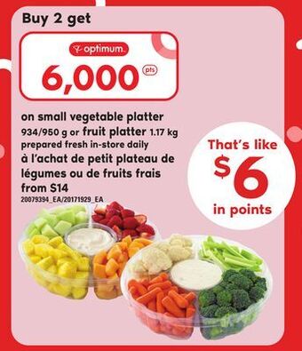 Independent Grocer Small vegetable platter, 934/950 g or fruit platter, 1.17 kg offer