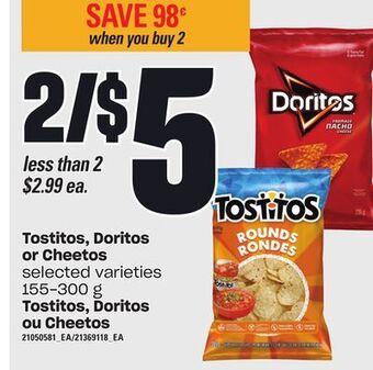 Independent Grocer Tostitos, doritos or cheetos, 155-300 g offer