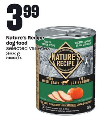 Independent Grocer Nature's recipe dog food, 368 g offer