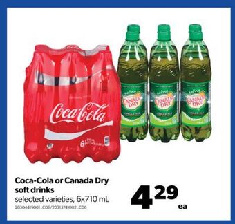 Real Canadian Superstore Coca-cola or canada dry softdrinks, 6x710 ml offer