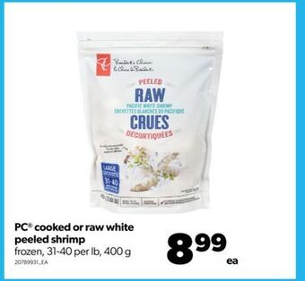 Real Canadian Superstore Pc® cooked or raw white peeled shrimp, 31-40 per lb, 400 g offer