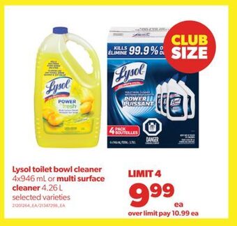 Real Canadian Superstore Lysol toilet bowl cleaner, 4x946 ml or multi surface cleaner, 4.26 l offer