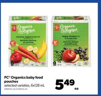 Real Canadian Superstore Pc® organics baby food pouches, 6x128 ml offer