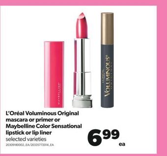 Real Canadian Superstore L'oréal voluminous original mascara or primer or maybelline color sensational lipstick or lip liner offer