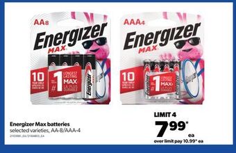 Real Canadian Superstore Energizer max batteries, aa-8/aaa-4 offer