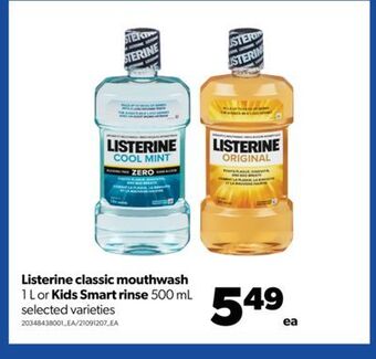 Real Canadian Superstore Listerine classic mouthwash, 1 l or kids smart rinse, 500 ml offer