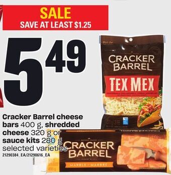 Loblaws Cracker barrel cheese bars, 400 g, shredded cheese, 320 g or sauce kits, 280 g offer