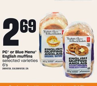 Loblaws Pc® or blue menu english muffins, 6's offer