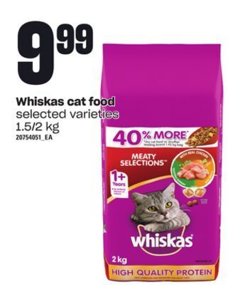 Loblaws Whiskas cat food, 1.5/2 kg offer