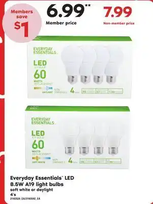 Loblaws Everyday essentials™ led 8.5w a19 light bulbs, 4's offer