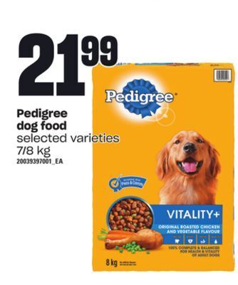 Loblaws Pedigree dog food, 7/8 kg offer
