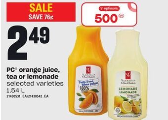 Loblaws Pc® orange juice, tea or lemonade, 1.54 l offer