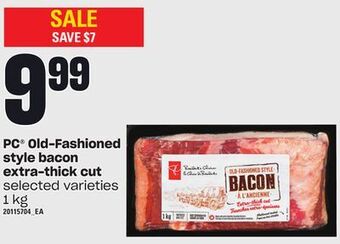 Loblaws Pc® old-fashioned style bacon extra-thick cut, 1 kg offer