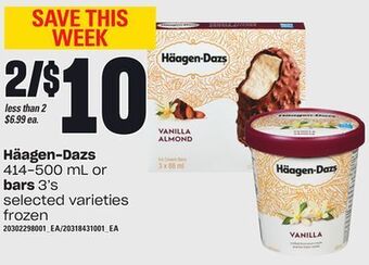 Loblaws Häagen-dazs, 414-500 ml or bars, 3's offer