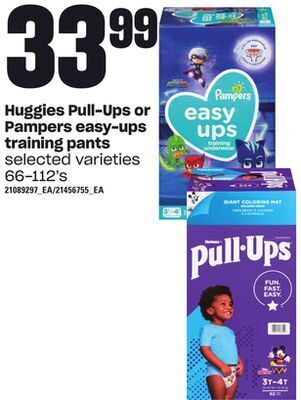 Loblaws Huggies pull-ups or pampers easy-ups training pants, 66-112's offer