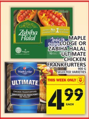 Food Basics Maple lodge or zabiha halal ultimate chicken frankfurters offer