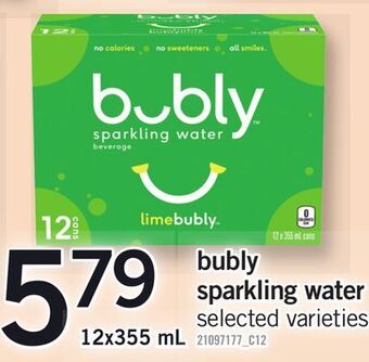 Fortinos Bubly sparkling water, 12x355 ml offer