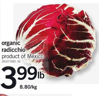 Fortinos Organic radicchio offer
