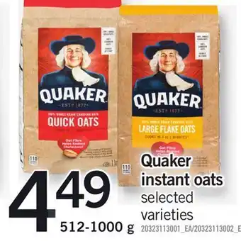 Fortinos Quaker instant oats, 512-1000 g offer