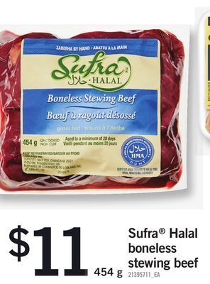 Fortinos Sufra® halal boneless stewing beef, 454 g offer