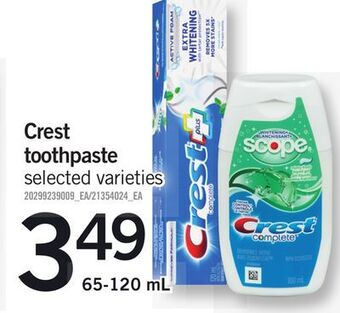 Fortinos Crest toothpaste, 65-120 ml offer