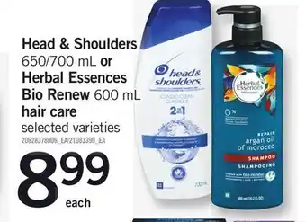 Fortinos Head & shoulders, 650/700 ml or herbal essences bio renew bio renew, 600 ml hair care offer