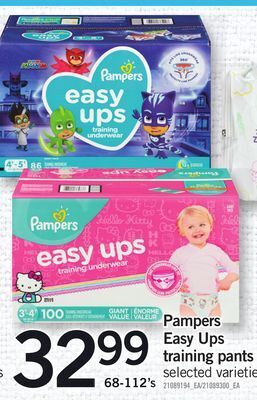 Fortinos Pampers easy ups training pants, 68-112's offer