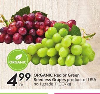 Sobeys Organic red or green seedless grapes offer