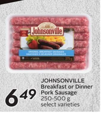 Sobeys Johnsonville breakfast or dinner pork sausage offer