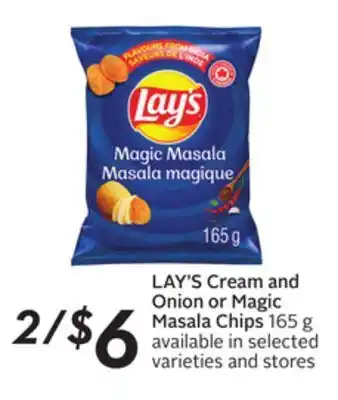 Sobeys Lay's cream and onion or magic masala chips offer