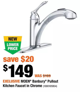 Home Depot Moen banbury pullout kitchen faucet in chrome offer