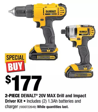 Home Depot 2-piece dewalt 20v max drill and impact driver kit offer