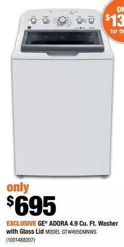 Home Depot Ge adora 4.9 cu. ft. washer with glass lid offer