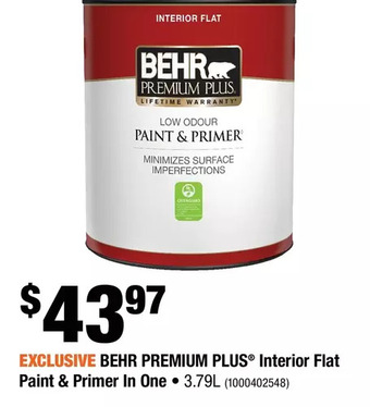 Home Depot Behr premium plus interior flat paint & primer in one offer