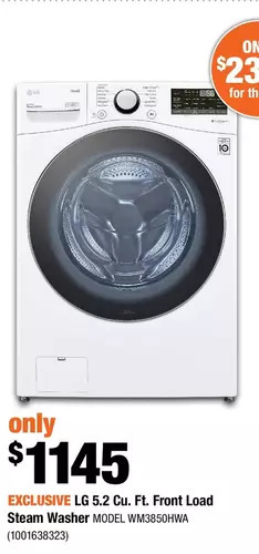 Home Depot Lg 5.2 cu. ft. front load steam washer offer