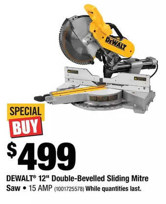 Home Depot Dewalt 12" double-bevelled sliding mitre saw offer