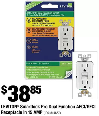 Home Depot Leviton smartlock pro dual function afci/gfci receptacle in 15 amp offer