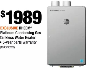 Home Depot Rheem platinum condensing gas tankless water heater offer