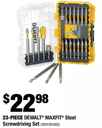 Home Depot 23-piece dewalt maxfit steel screwdriving set offer