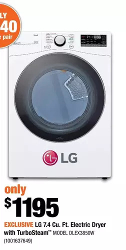 Home Depot Lg 7.4 cu. ft. electric dryer with turbosteam offer