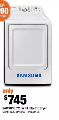 Home Depot Samsung 7.2 cu. ft. electric dryer offer